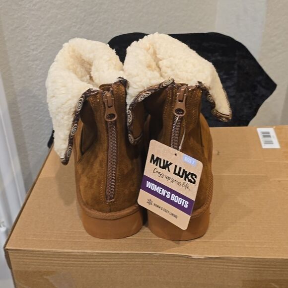 Muk Luks Adelle Platform Foldover Bootie- Chestnut - Picture 8 of 10